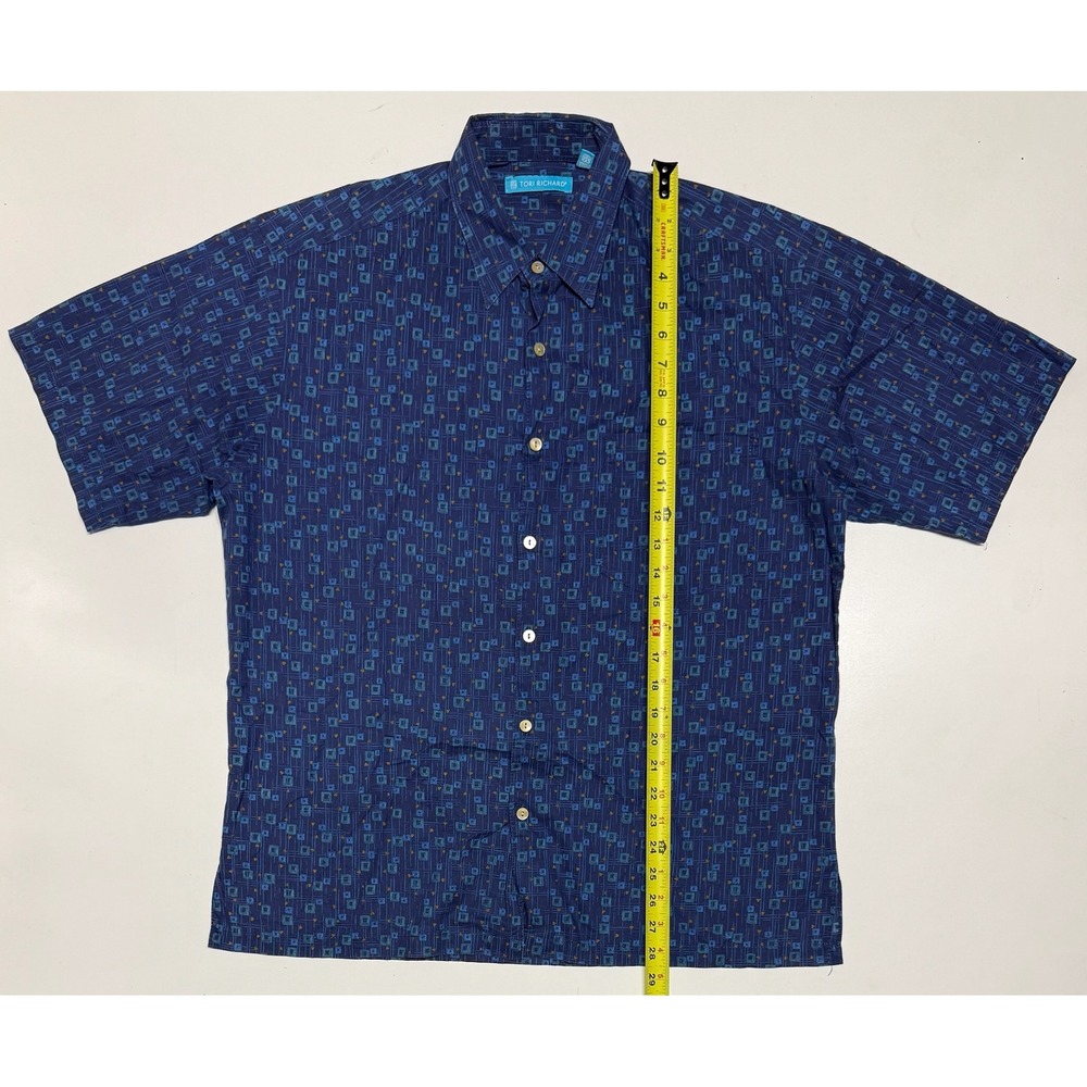 Tori Richard Mens Blue Geometric Cotton Lawn Hawaiian Shirt M Made in USA